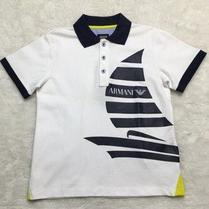 New Armani Junior Boys Polo Shirt White Blue Size 8 Years